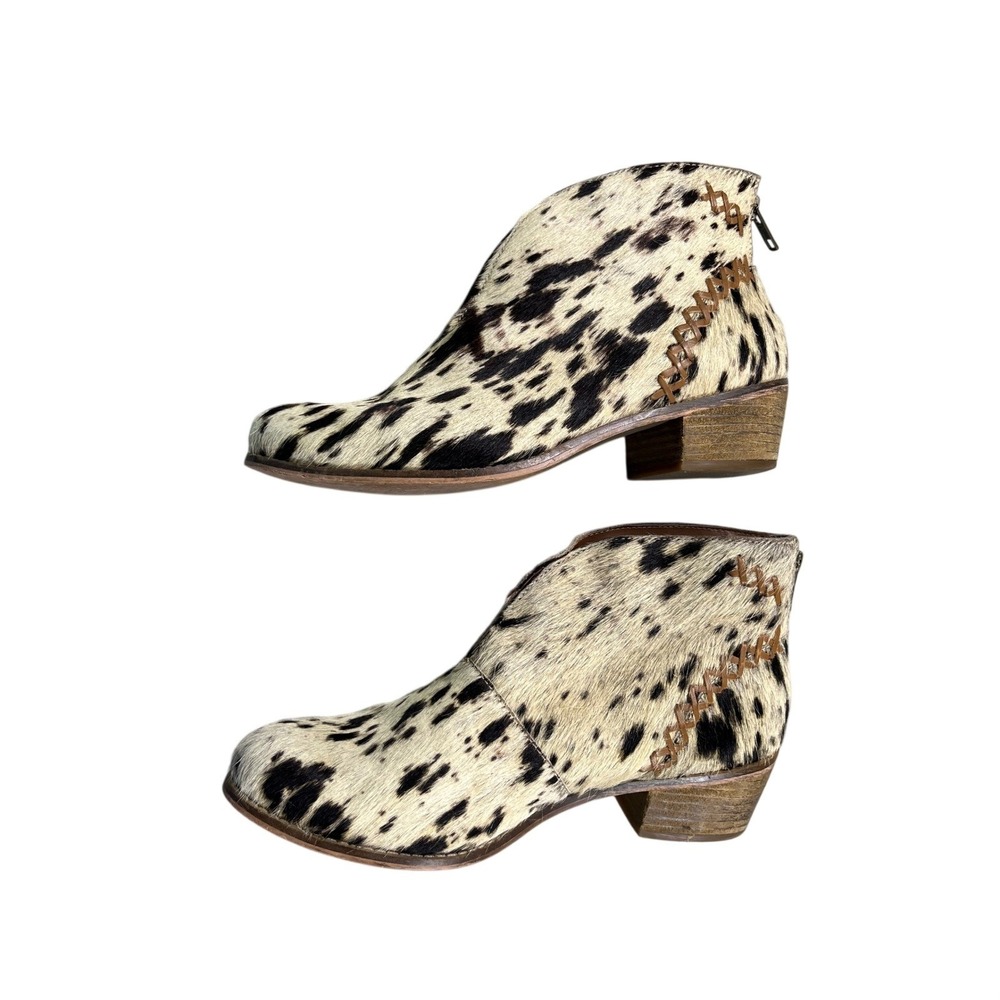 Dalmatian Print Calf Hair Ankle Boots Leather Western Booties Women's Size 8 - Picture 2 of 6